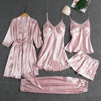 5-piece Set of Women's Sexy Silk Nightgown - Empire P.E