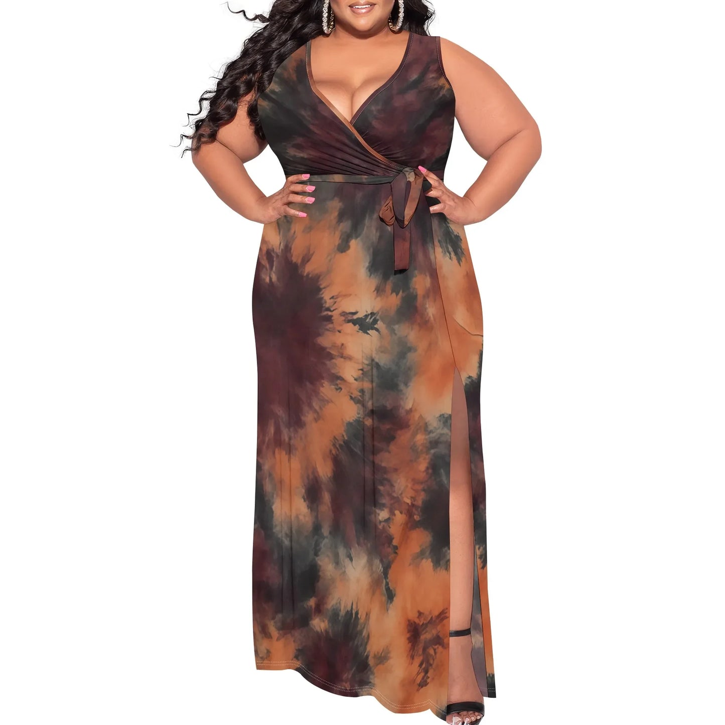 Plus Size Green Tie-Dye Maxi Dress - Empire P.E