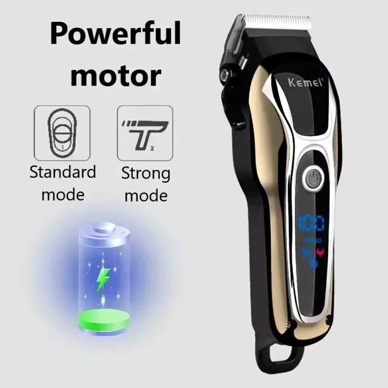 Kemei Professional Hair Clipper Electric Barber Clipper USB Rechargeable Hair Trimmer for Men LCD Display Haircut Set KM-PG1990 - Empire P.E