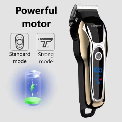 Kemei Professional Hair Clipper Electric Barber Clipper USB Rechargeable Hair Trimmer for Men LCD Display Haircut Set KM-PG1990 - Empire P.E