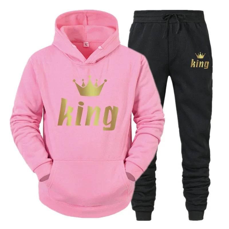 King And Queen Couple Outfit Hoodie and Jogger Pants High Quality Men Women Daily Casual Sport Jogging Suit King Queen Tracksuit - Empire P.E