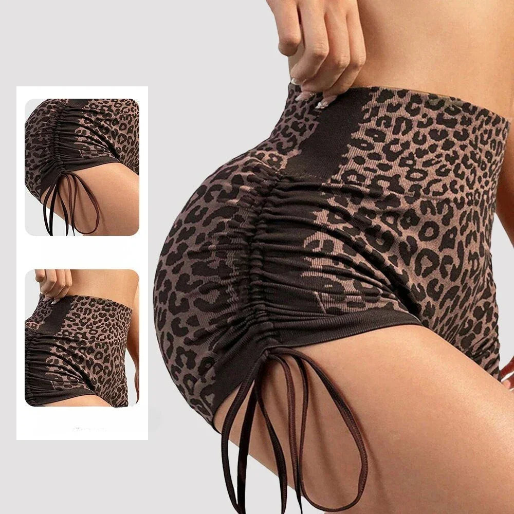 Women High Waist Yoga Shorts Side Drawstring