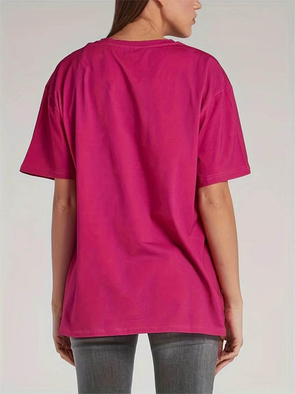 Plus size women's spring & summer simple fashion basic versatile polyester fiber with elastic solid color short-sleeved T-shirt。 - Empire P.E
