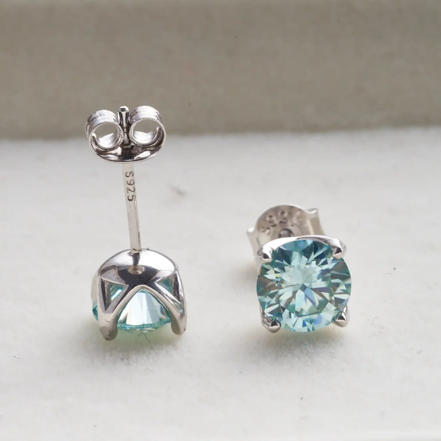 blue green color 6.5mm*2 pcs Moissanite Earrings Diamond 925 Sterling Silver, Gold Plated - Empire P.E