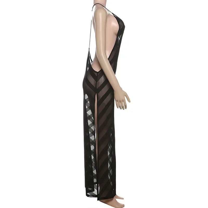 Mesh See Through Sexy Halter Split Dress - Empire P.E