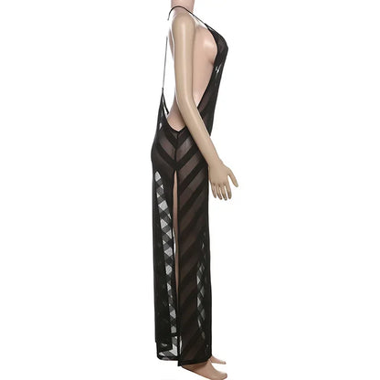 Mesh See Through Sexy Halter Split Dress - Empire P.E