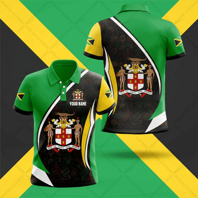 Jamaica Flag & Coat of Arms Customized Polo Shirt Summer Casual Streetwear Men's Fashion Loose Jersey Plus Size Sportswear - Empire P.E