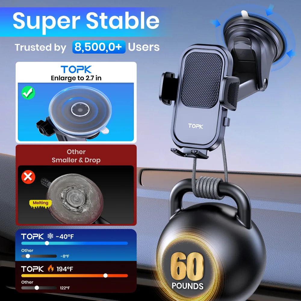 TOPK Car Phone Holder Mount for IPhone[Powerful Suction] Phone Mount for Car Dashboard Car Accessories Automobile for Smartphone - Empire P.E