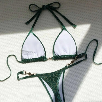 Sexy Leopard Velvet Mini Micro Thong Bikinis