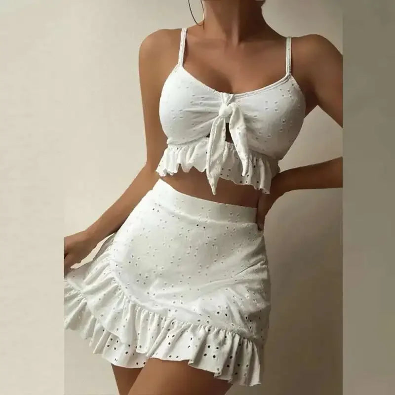 2025 New Solid Lace Sexy Three Piece Bikini Swimsuit