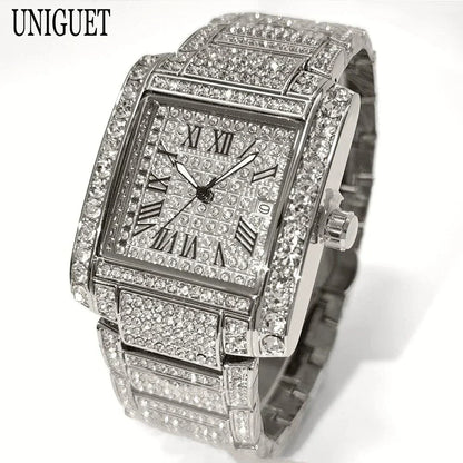 Iced Out Watch For Men Luxury Gold Stainless Steel Quartz - Empire P.E