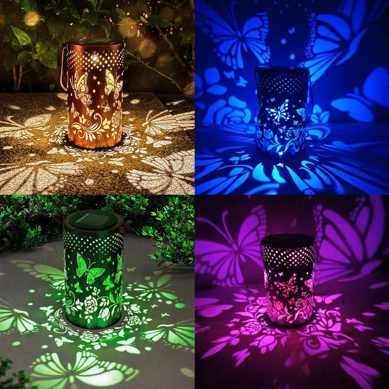 Solar Outdoor Hanging LED Butterfly Hollowed Decorative Lantern Garden Lights