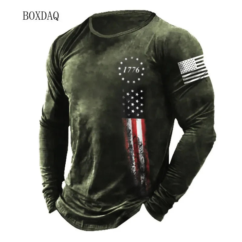 American Flag Pattern Men T-shirts Long Sleeve 3d Print - Empire P.E