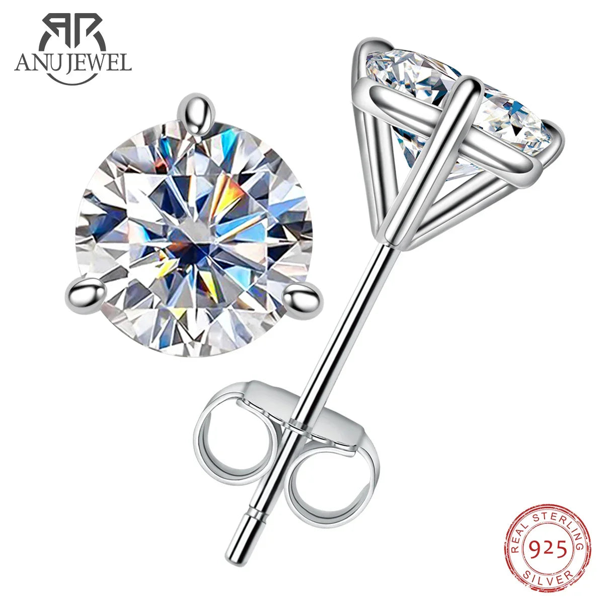 2cttw D Color Moissanite Diamond Stud Earrings 925 Sterling Silver - Empire P.E