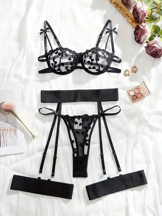 Fashion Sexy Lingerie Erotic Bra Set Panties Steel Ring - Empire P.E