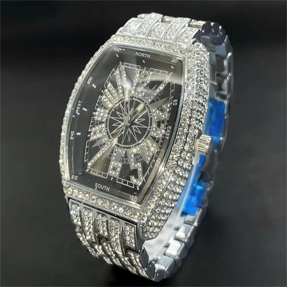 Men's  lce Diamond Sun Pattern Literal Quartz Wristwatch