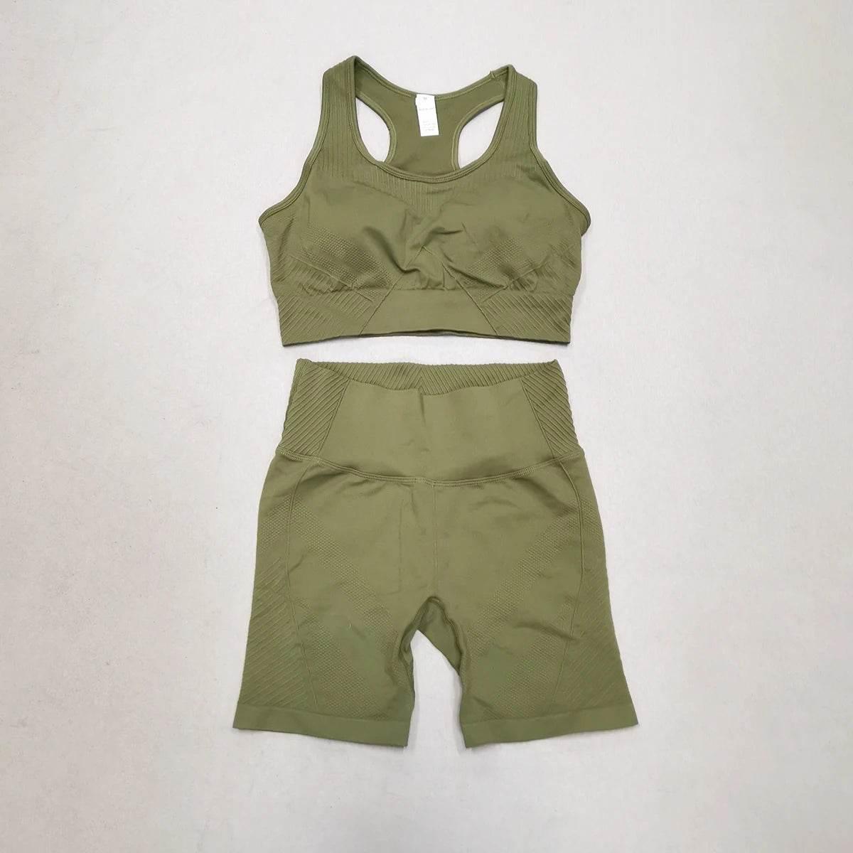 Women Yoga Set Seamless Gym Sportswear Long Seelves High Waist Leggings Sports Clothing Set Fitness Bra Vest Shorts Tracksuit - Empire P.E