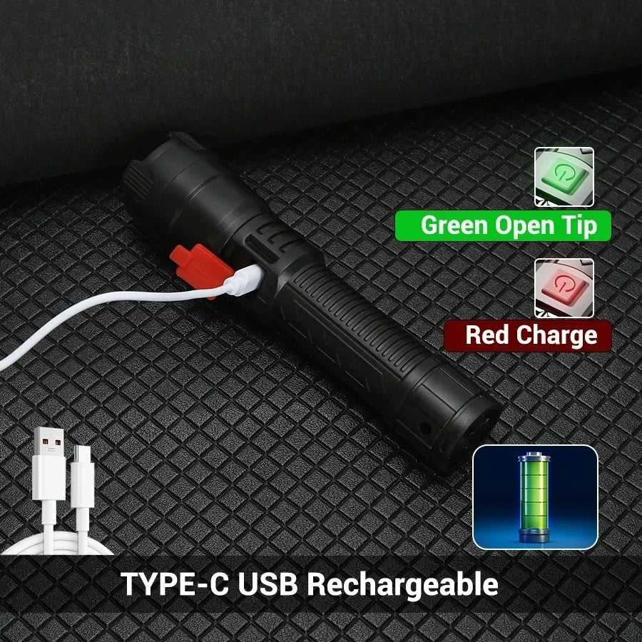 High Power 2000LM LED Flashlight Built-in Battery USB Rechargeable - Empire P.E