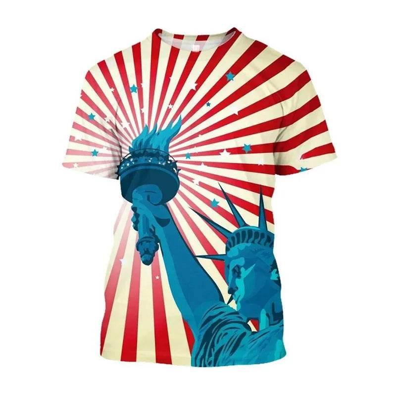American Flag Graphic T-shirt For Men 3d Printed USA Statue of Liberty T Shirt Summer Spring Short Sleeves Round Neck Tee Shirts - Empire P.E