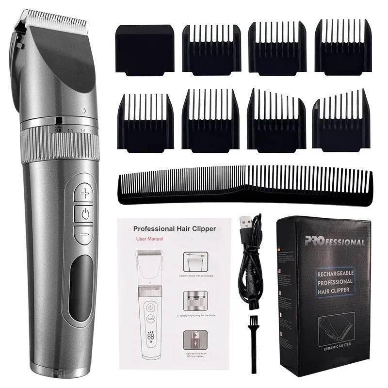 Electric Hair Clipper Men's Professional Hair Clipper Ceramic Blade Household Low Noise Trimmer USB Charging Men's Haircut Tools - Empire P.E