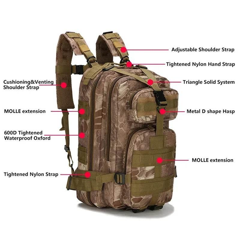 Men's Classic Tactical Backpack Travel Sports Camouflage Bag Outdoor Climbing Hunting Backpack Fishing Hiking Nylon 3P Pack Bag - Empire P.E