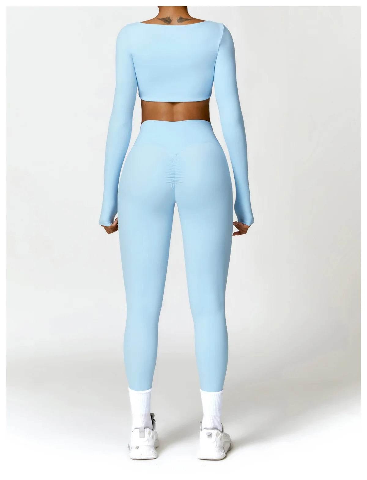 Hearuisavy 2PCS Long Sleeve Gym Set Women Yoga Clothes Quick-Drying Sportswear Running Leggings Workout Sports Crop Top Women - Empire P.E