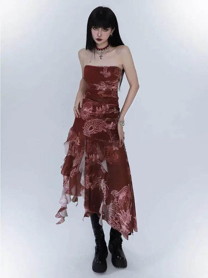 Sexy Dresses for Women 2025 Vestidos De Mujer Tunic Print Sleeveless Backless Robe Femme Fashion Summer Irregular Chiffon Dress - Empire P.E