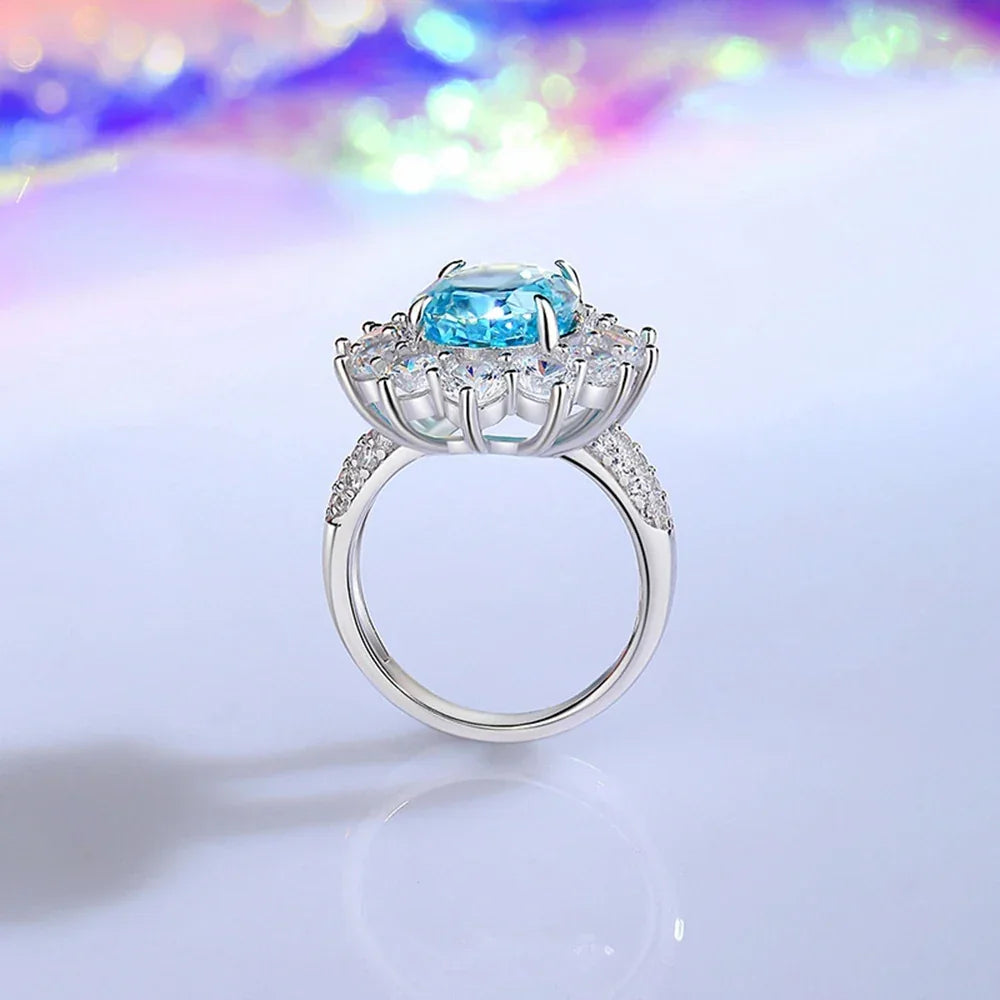 925 Sterling Silver 10*14 MM Oval Ruby Aquamarine High Carbon Diamond Gemstone - Empire P.E