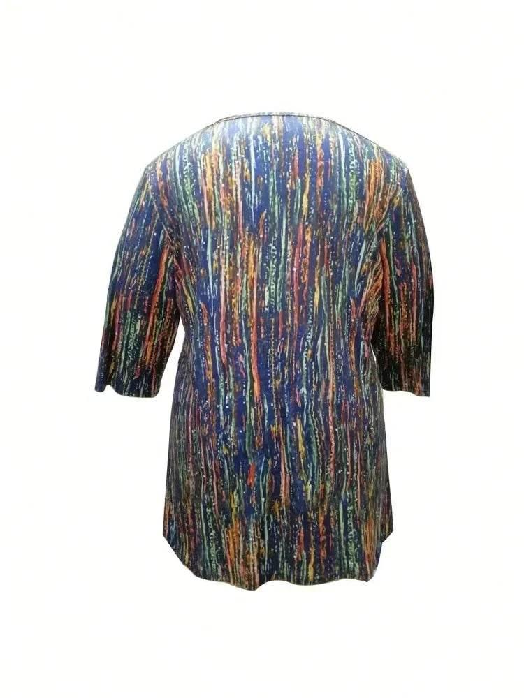 Women's Plus Size Fashionable Full Body Printed T-shirt Ladies Casual Long Sleeved Casual Loose T-shirt Versatile Elegant Top - Empire P.E