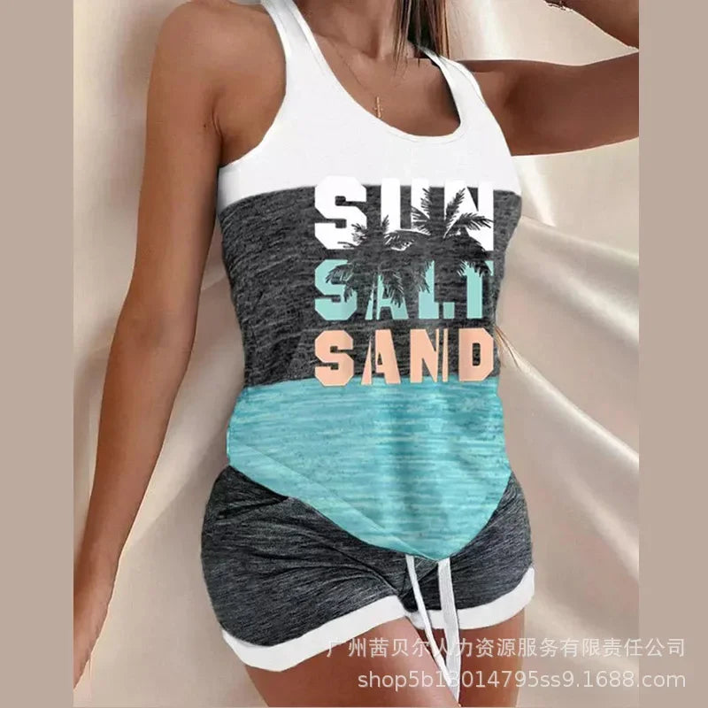 Women's Vest Top Drawstring Mid Waist Shorts Two-Piece Set - Empire P.E