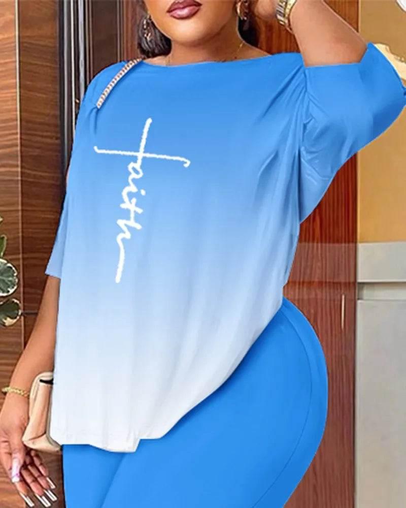 Autumn Women's New Fashion Printed Suit Round Neck Sexy Backless Quarter-sleeved Trousers Casual And Comfortable Two-piece Set - Empire P.E