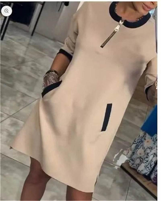 Plus-size women's autumn and winter pure color zipper long sleeve - Empire P.E