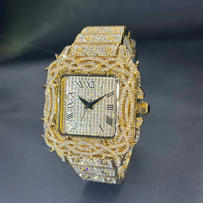Men's Fashion Luxury Gold Square Diamond  Watches