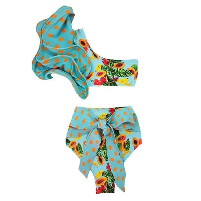 Two-Pieces Women Floral 2025 Push-Up Padded Bra Ruffles Bandage Bikini Set