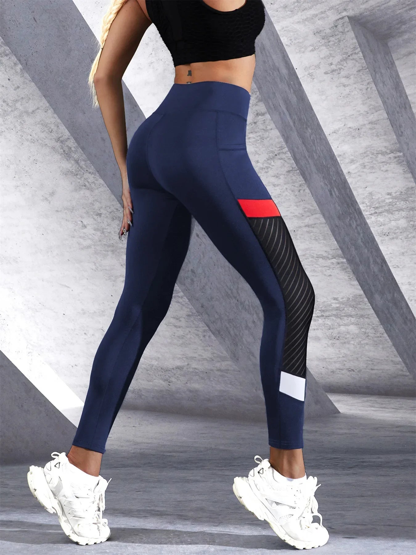 Colorblocked Mesh High Waist Yoga Pants - Empire P.E