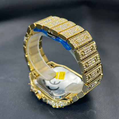 Men's Fashion Luxury Gold Square Diamond  Watches