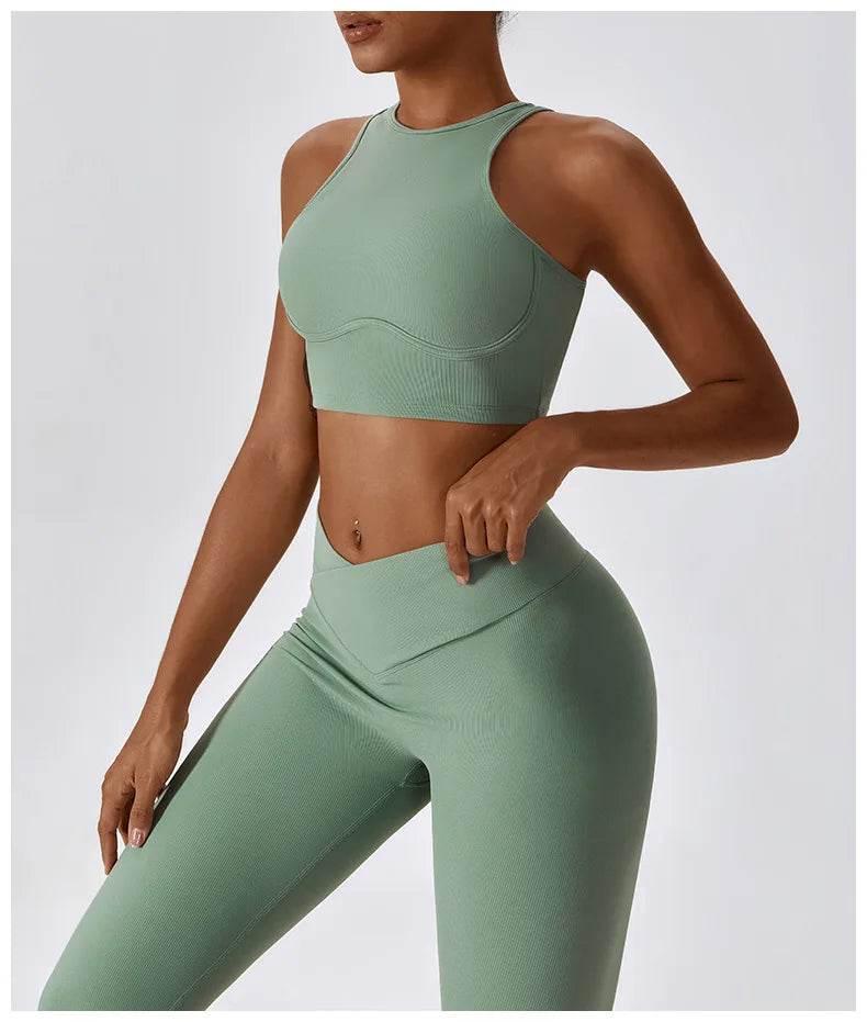 2PCS Seamless Yoga Set Gym Clothes Sportswear Yoga Suits For Women Fitness Rib Tracksuits Sports Bra Gym Leggings Sports Suits - Empire P.E