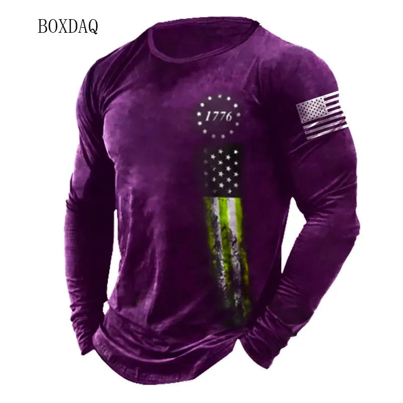 American Flag Pattern Men T-shirts Long Sleeve 3d Print - Empire P.E