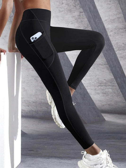 Solid Color Side Pockets Leggings For Women High Waist Sportswear Cycle Yoga Pants Push Up Fitness Leggings - Empire P.E