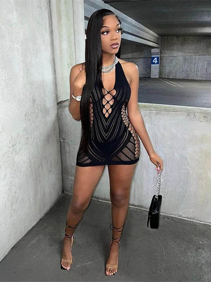 Transparent Lace Short Dress Backless Hollow - Empire P.E