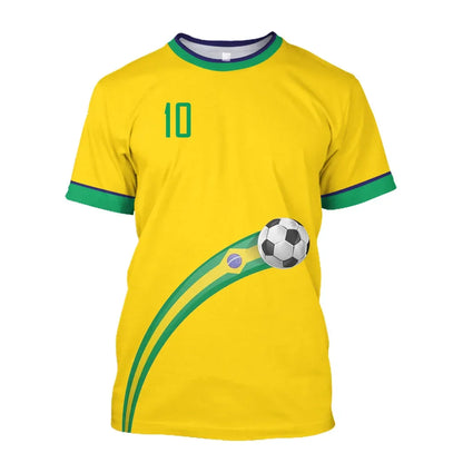 Brazil Jersey Men's T-shirt O Collar Oversized Men's and Women's 3D Printed Brazilian Flag Select Soccer Short-sleeved Team Shir - Empire P.E