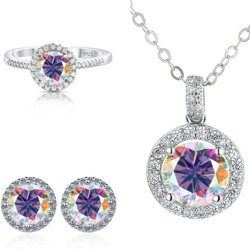 Real Round 6.5mm Moissanite Jewelry Set 925 Sterling Silver - Empire P.E