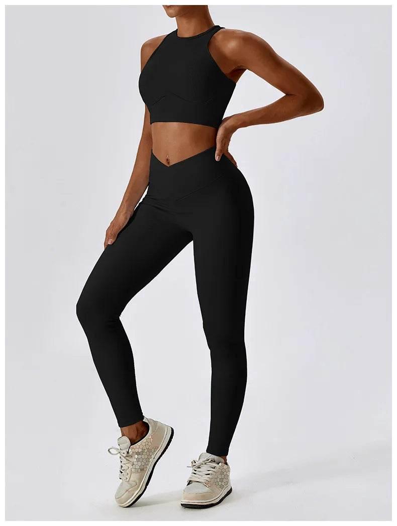 2PCS Seamless Yoga Set Gym Clothes Sportswear Yoga Suits For Women Fitness Rib Tracksuits Sports Bra Gym Leggings Sports Suits - Empire P.E