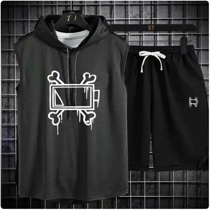 Men's track suit summer sportswear two-piece t-shirt shorts
