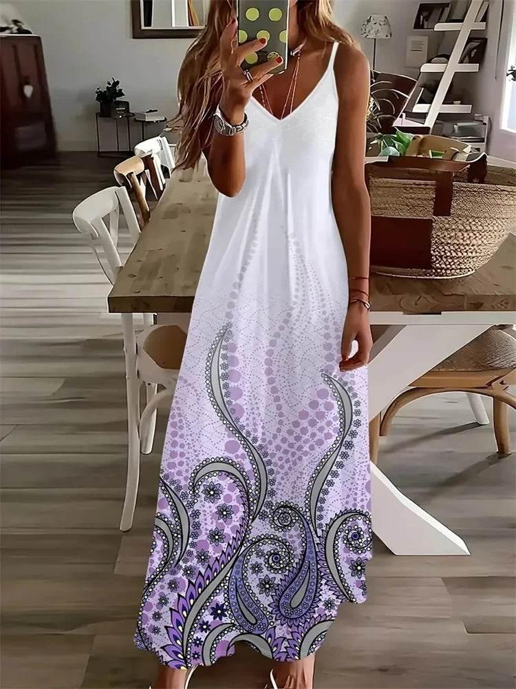 Sleeveless Vest Dress 2024 Summer V-Neck Ladies Loose Halter Dress - Empire P.E