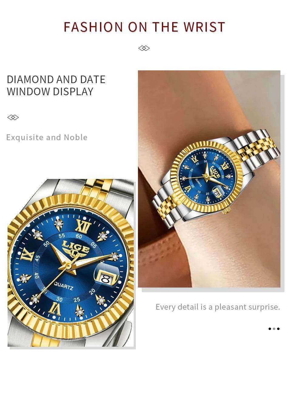 LIGE Top Luxury Watches For Women Vintage Fashion Ladies Watch Waterproof Date Stainless Quartz Wristwatches Reloj Mujer 2025 - Empire P.E