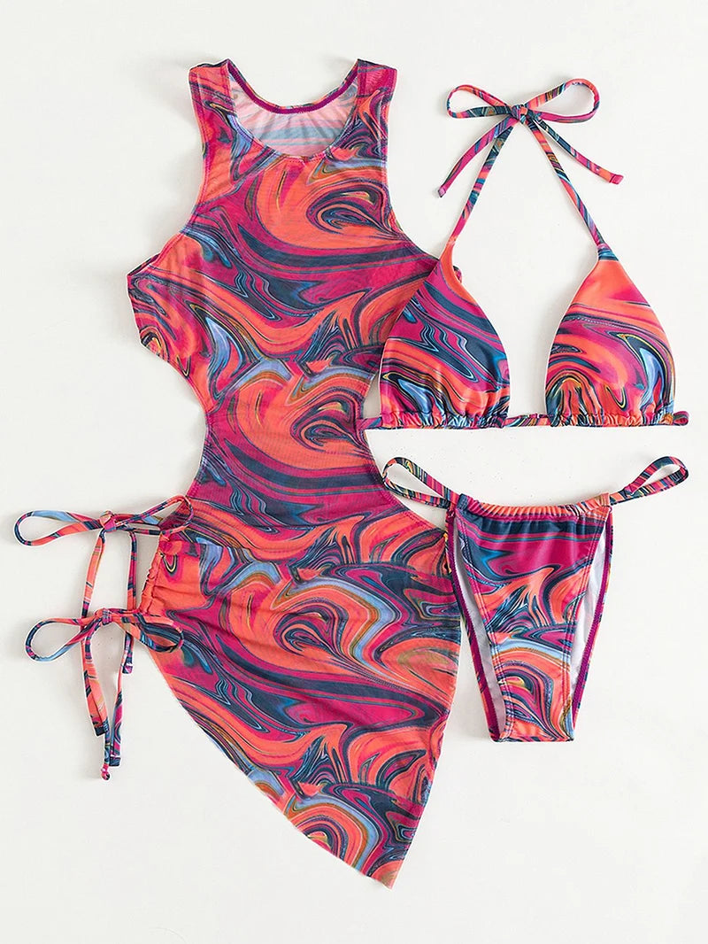 3 Pieces Bikini Set Women Leopard Halter Sexy Swimsuit 2026
