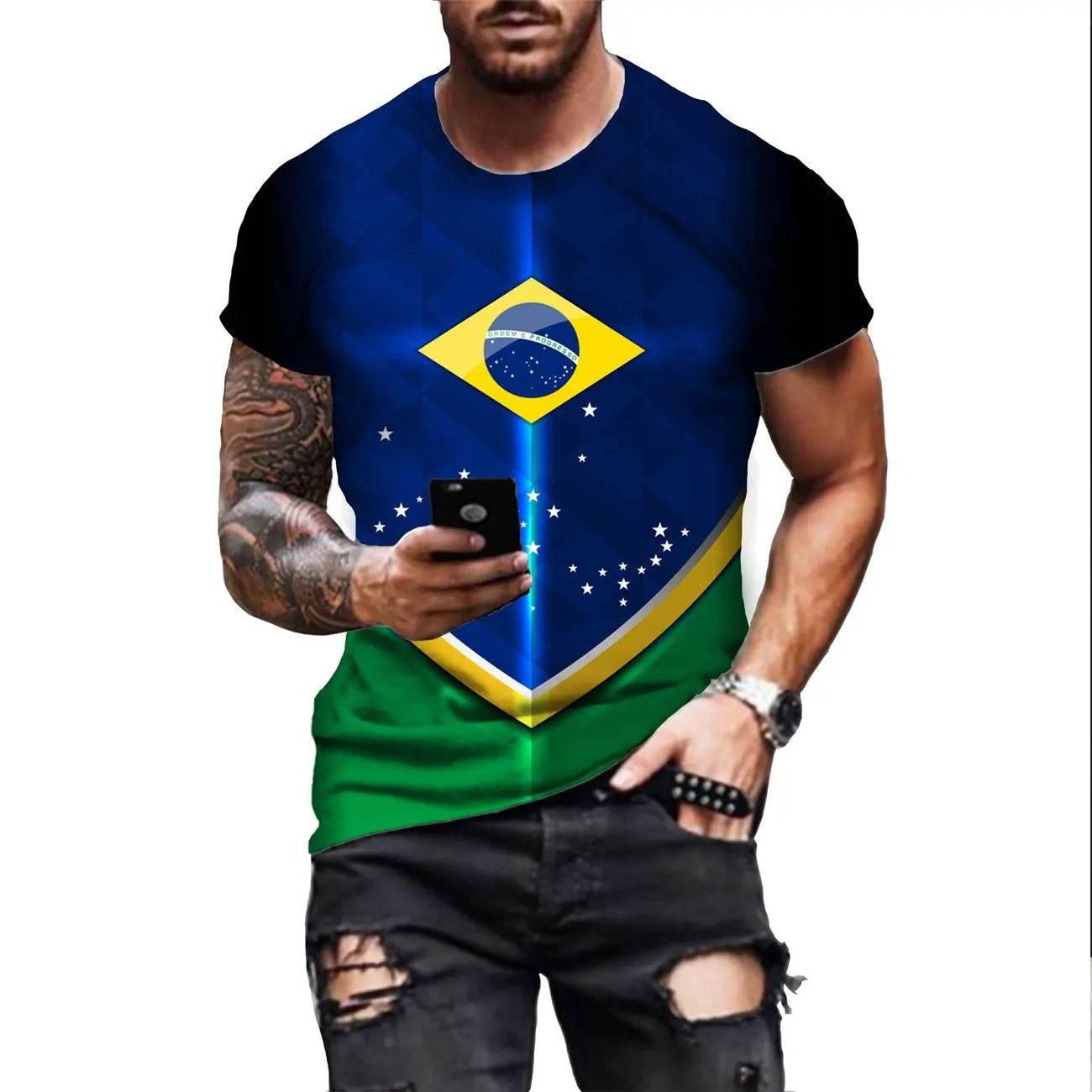 Man Fashion Brazil T Shirt Harajuku Men's Brasil Flag 3D Printing Casual Sports T-shirt Casual Short Sleeve Birl Tshirt - Empire P.E