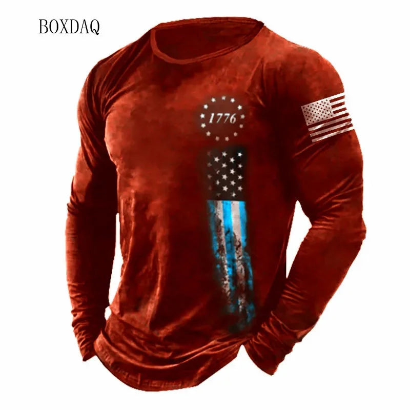 American Flag Pattern Men T-shirts Long Sleeve 3d Print - Empire P.E