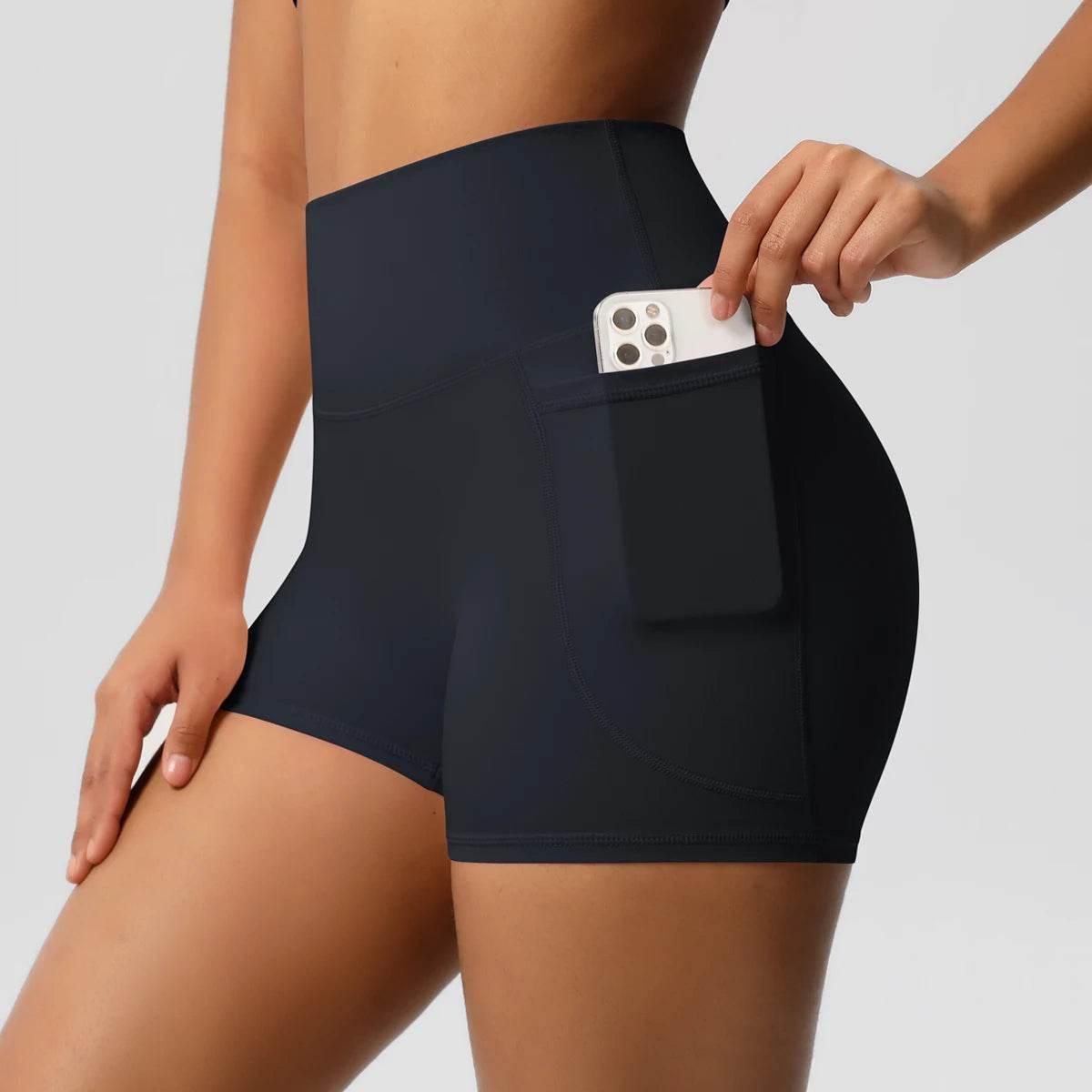 Women Sports Short With PocketedYoga Legging Shorts Squat Proof High Waist Fitness Tight Shorts Quick Drying Cycling Workout Gym - Empire P.E